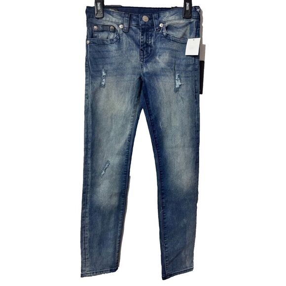 True Religion Geno Skinny Jeans 12 Blue Medium Wash Relaxed Fit Denim Ripped - Picture 1 of 13